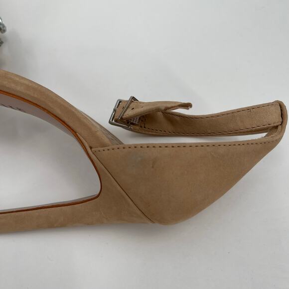 SCHUTZ Linsey Heels Size 9.5 Nubuck Leather Light Nude Rhinestone Square Toe - Picture 11 of 16